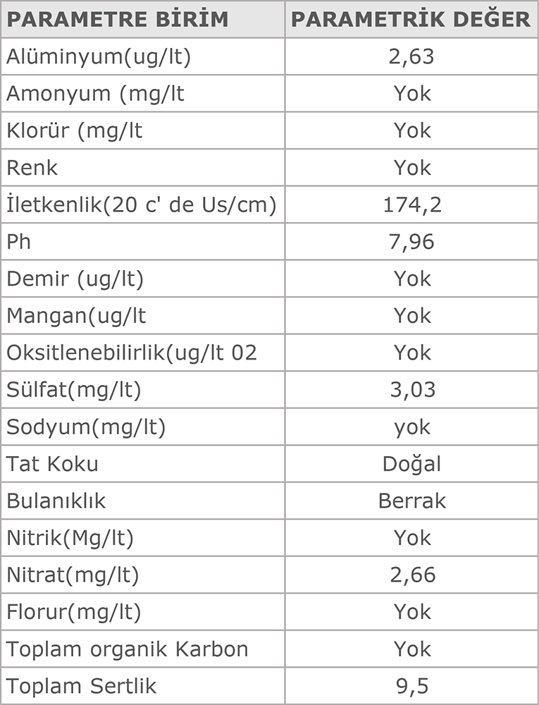 Seru Doğal Kaynak Suları Su Analizleri